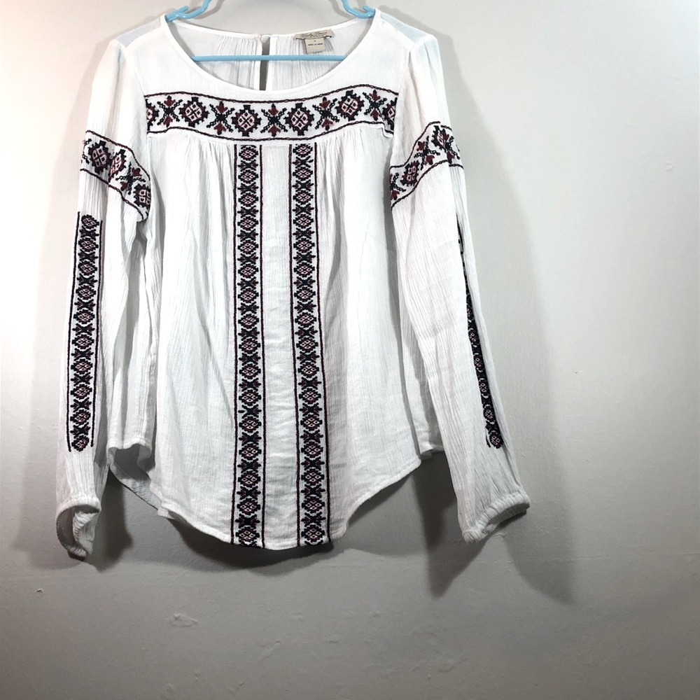 LUCKY BRAND White Embroidered Boho Tunic Top Small